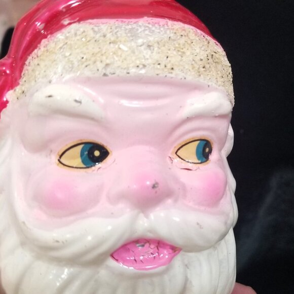 Vintage West Germany mercury Glass Santa Head Christmas Ornament Mica Glitter Fi - Picture 2 of 4